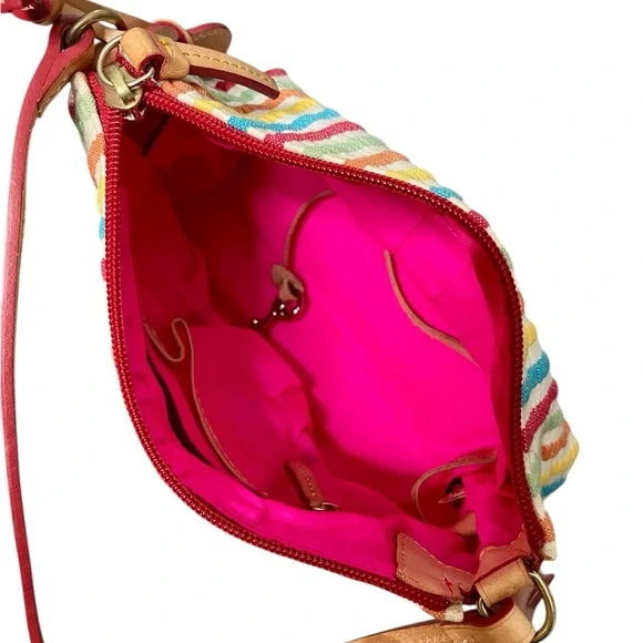 Dooney & Bourke Seersucker Multicolor Stripe Shoulder Bag w/ Bold Pink Interior - Picture 8 of 10